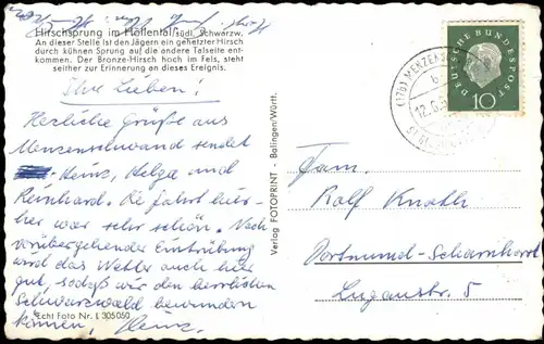 Hirschsprung-Breitnau Hirschsprung im Höllental Schwarzwald 1960