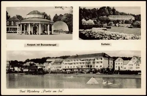 Horn-Bad Meinberg Mehrbild-AK Kurpark Brunnentempel, Partie am See, Kurheim 1950