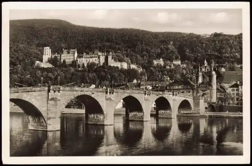 Ansichtskarte Heidelberg Alte Brücke Neckar, Fernansicht Schloss 1955