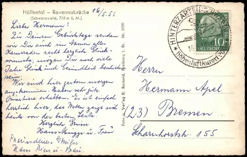 Hirschsprung-Breitnau Höllental Schwarzwald Ravenna-Brücke 1956