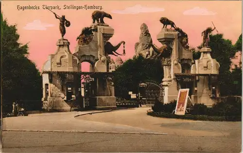 Stellingen-Hamburg Tierpark Hagenbeck, Eingang intensiv coloriert 1911