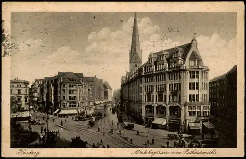 Ansichtskarte Altstadt-Hamburg Mönkebergstrasse vom Rathausmarkt. 1924