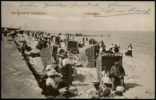 Ansichtskarte Cuxhaven Strandleben, belebt - Strandkörbe 1912