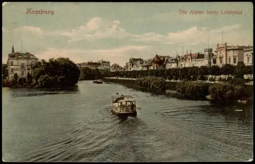 Ansichtskarte Hamburg Die Alster beim Leimpfad, Boot 1908