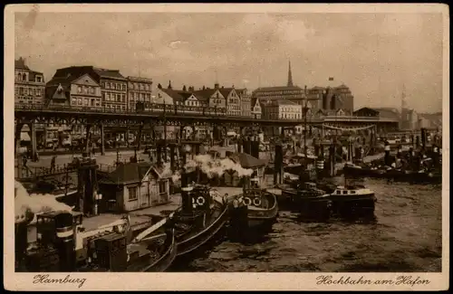 Ansichtskarte Hamburg Hafen, Hochbahn - Dampfer 1928