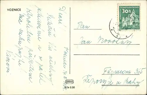 Wosnitz Voznice Blick auf Teich und Wohnhäuser, Wohnstrasse 1950