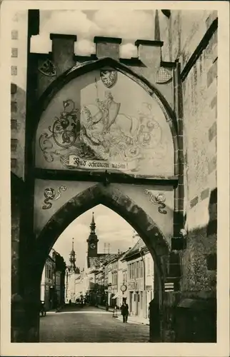 Hohenmauth Vysoké Mýto Litomyšlská brána/Strassen Partie mit Torbogen 1959