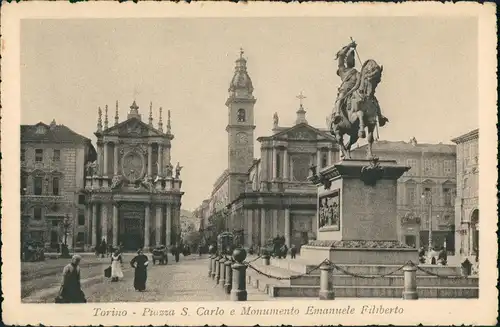 Cartoline Turin Torino Piazza S. Carlo, Monumento Emanuele Filiberto 1930