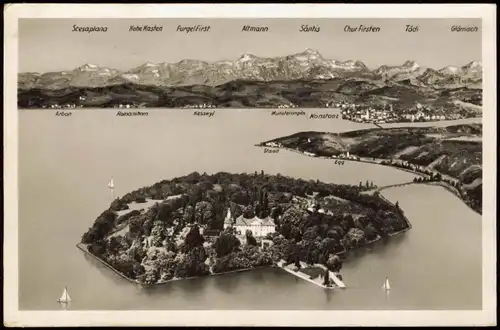 Ansichtskarte Konstanz Insel Mainau, Bodensee, Alpen Fernansicht 1955