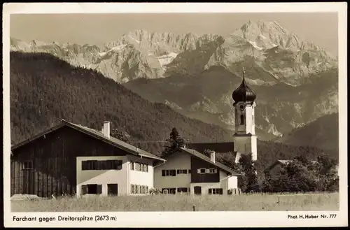 Ansichtskarte Farchant Teilansicht gegen Dreitorspitze 1953