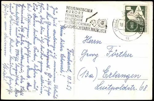 Ansichtskarte Farchant Teilansicht gegen Dreitorspitze 1953