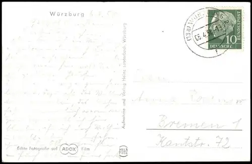Ansichtskarte Würzburg Frankonia-Brunnen an der Residenz 1958