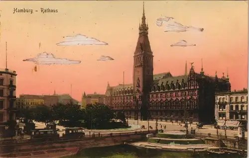 Ansichtskarte Hamburg Partie am Rathaus - Coloriert 1911