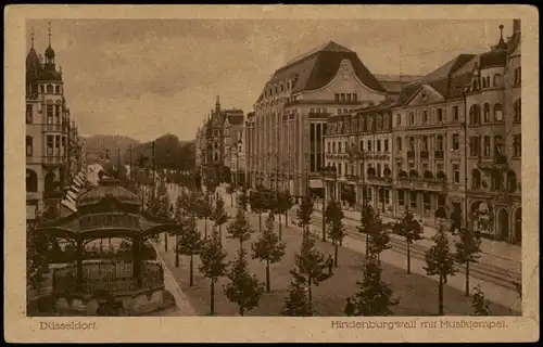 Ansichtskarte Düsseldorf Hindenburgwall mit Musikfempel. 1919