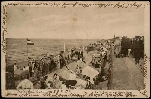Ansichtskarte Cuxhaven Badeleben an der Kugelbake, Strandkörbe 1932