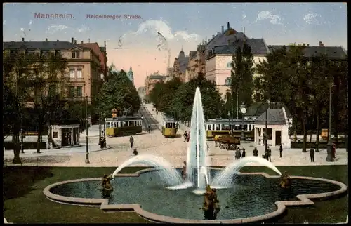 Mannheim Heidelbergerstraße, Kiosk, Straßenbahn 1916  Feldpost Rollstempel