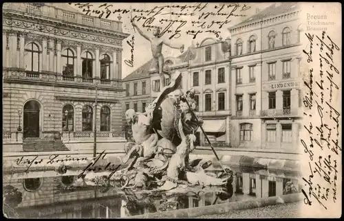 Ansichtskarte Bremen Teichmannsbrunnen, Hotel Lindenhof 1905
