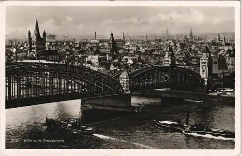 Ansichtskarte Köln vom Pressaturm, Rheindampfer 1931