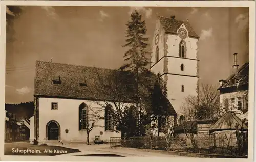 Ansichtskarte Schopfheim Straßenpartie an der Kirche 1935