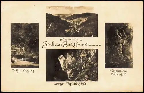 Bad Grund (Harz) Mehrbild-AK Iberger Tropfsteinhöhle und Wasserfall 1950