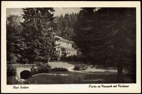 Ansichtskarte Bad Sachsa Partie im Kurpark mit Kurhaus 1950
