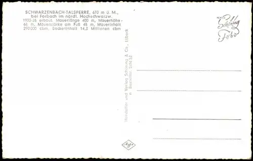 Forbach (Baden) Schwarzenbach-Talsperre im Schwarzwald (Mehrbildkarte) 1960