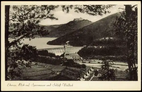 Waldeck (am Edersee) Blick auf die Staumauer - Schloss Waldeck 1961