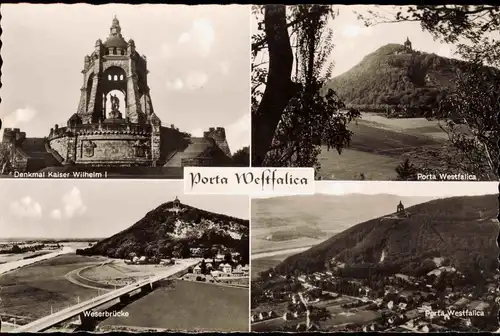 Porta Westfalica Mehrbildkarte mit Panorama-Ansicht, Denkmal, Weser-Brücke 1960