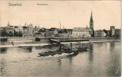 Ansichtskarte Düsseldorf Rheinansicht, Anleger - Schauffelraddampfer 1905