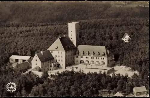 Ansichtskarte Ebermannstadt Burg Feuerstein vom Flugzeug aus, Luftbild 1957