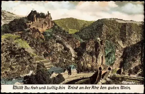 Ansichtskarte Altenahr Umland-Ansicht mit den 3 Tunnels u. Burg Are 1960