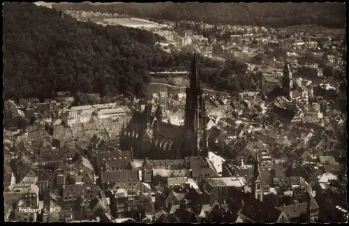 Ansichtskarte Freiburg im Breisgau Luftbild Innenstadt vom Flugzeug aus 1955