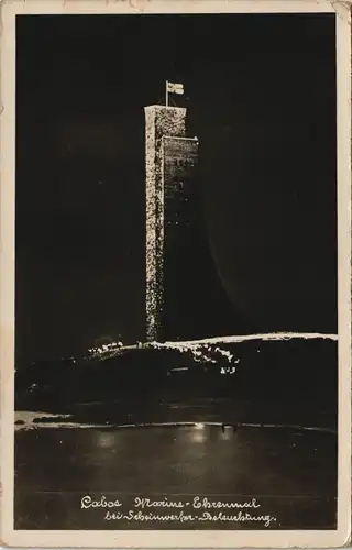 Ansichtskarte Laboe Marinedenkmal, Patriotika Scheinwerfer-Beleuchtung 1937