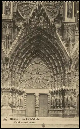 CPA Reims Reims Cathédrale Portall Central 1916   1. Weltkrieg Feldpost gelaufen