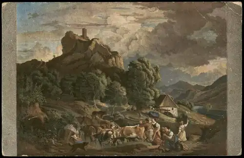 Künstlerkarte Ludwig Richter Aufziehendes Gewitter am Schreckenstein 1910