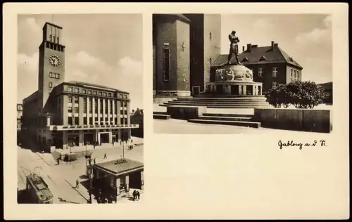 Gablonz (Neiße) Jablonec nad Nisou Mehrbildkarte mit 2B Rüdigerbrunnen 1940
