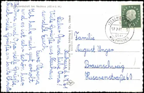 Ansichtskarte Neuhaus im Solling-Holzminden  1961  mit rundem Landpoststempel