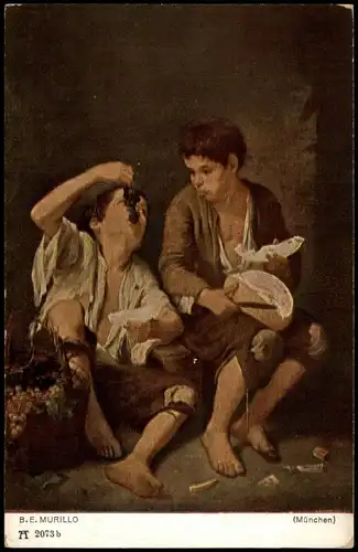 Künstlerkarte Künstler B.E. MURILLO (Melon Eaters Melonen-Esser) 1920