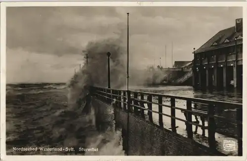 Ansichtskarte Westerland-Sylt Sturmflut, Anlagen 1940