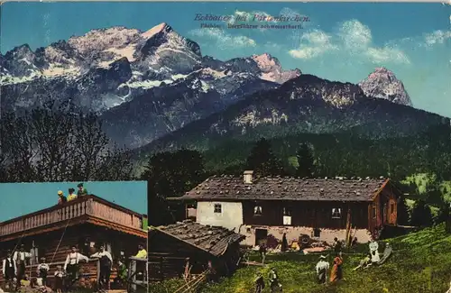 Ansichtskarte Garmisch-Partenkirchen Eckbauer 1236m, 2 Bild Haus Wanderer 1913