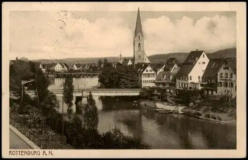 Ansichtskarte Rottenburg am Neckar Brücke und Stadt 1916  gel. Feldpost