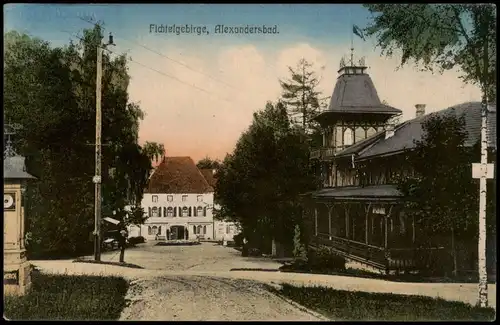 Ansichtskarte Bad Alexandersbad Straßenpartie Villen 1921  gel. Bahnpoststempel