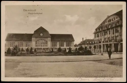 Ansichtskarte Darmstadt Partie am Bahnhof 1918