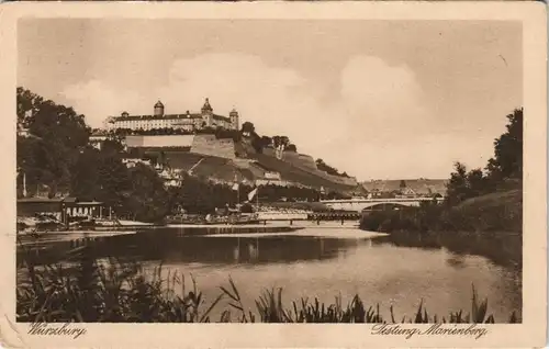 Ansichtskarte Würzburg Fluss Main Partie a.d. Festung Marienberg 1920