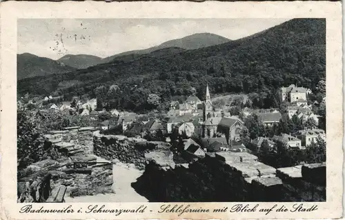 Badenweiler Panorama-Ansicht, Schloss Ruine Blick auf d. Stadt 1939