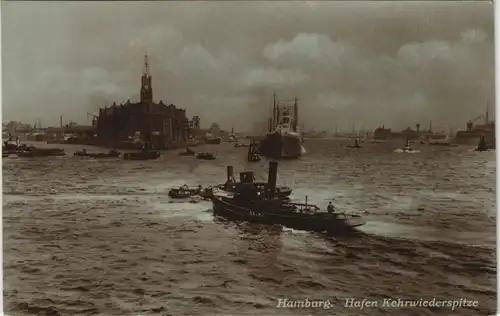 Ansichtskarte Hamburg Hafen Kehrwiederspitze, Dampfer 1928