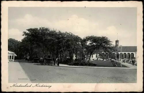 Ansichtskarte Norderney Straßenpartie, Kutschen 1932