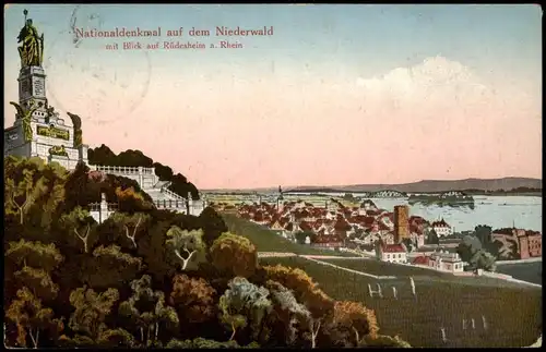 Rüdesheim (Rhein) Niederwalddenkmal - Stadt, Künstlerkarte 1925