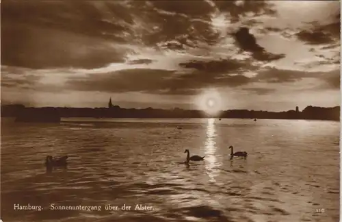 Ansichtskarte Hamburg Sonnenuntergang über der Alster - Fotokarte 1928
