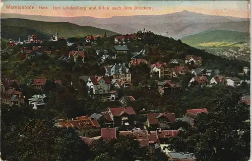 Wernigerode Panorama mit Lindenberg und Blick nach dem Brocken 1908